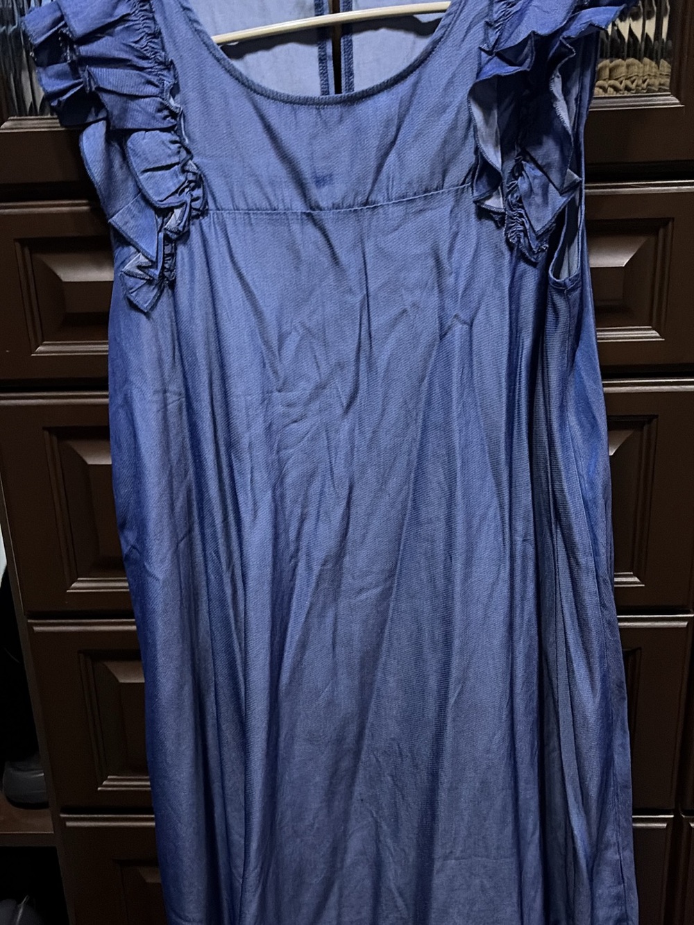 Blue Ruffled Sleeve Midi Dress